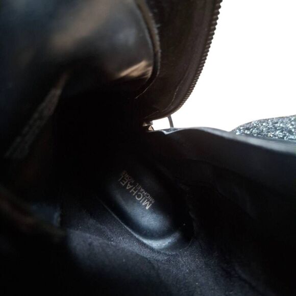 Michael Kors Silver Glitter Combat Boots Women’s 9 Platform Lug Sole Side Zip - Picture 8 of 9